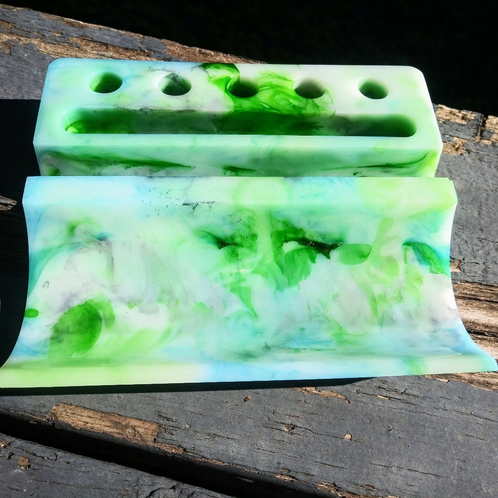 Desk Organizer Phone Holder Tablet Stand Handmade Resin Tech Gear - Picture 3 of 17
